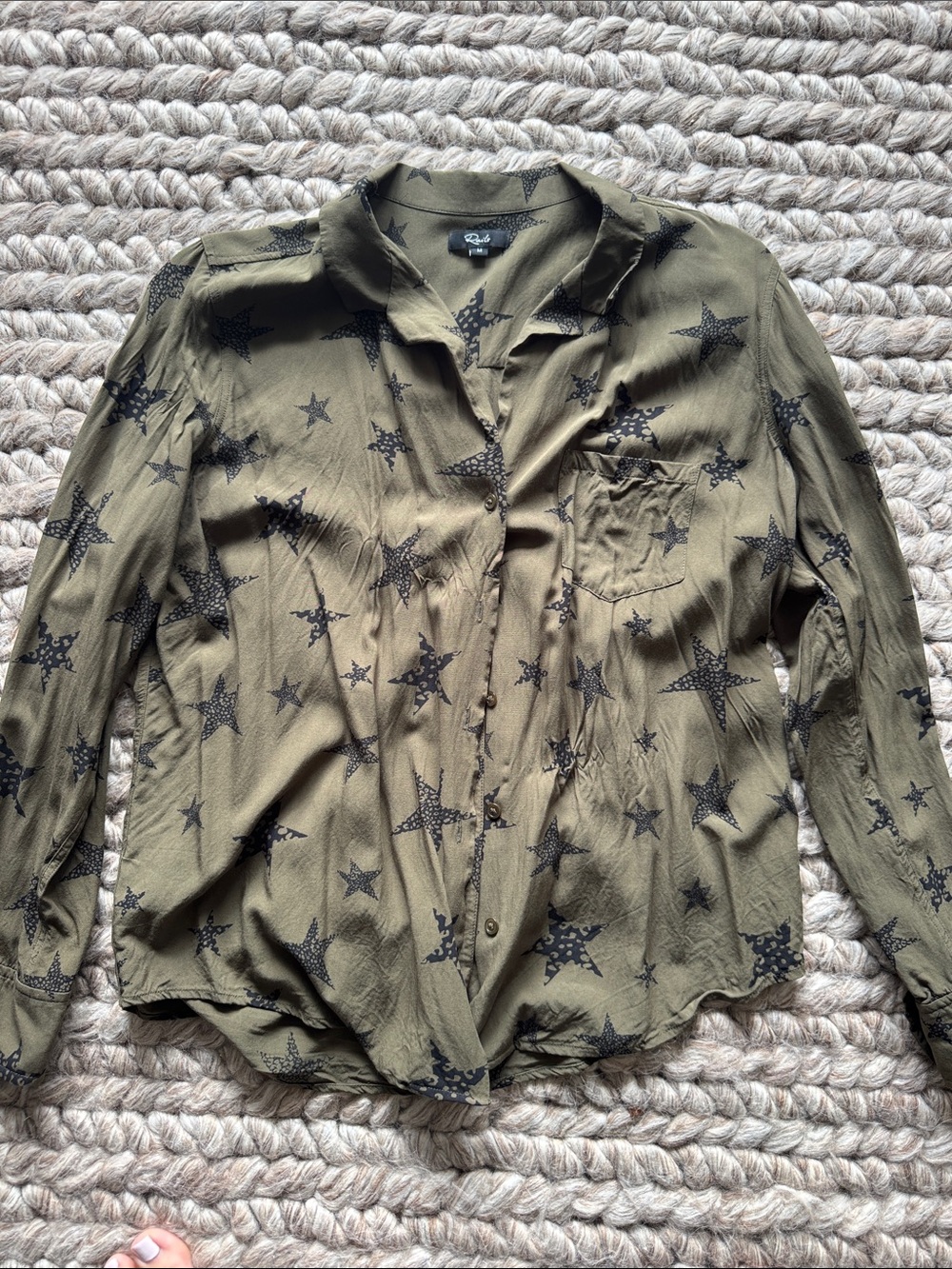 Rails Flowy Olive Star-Print Button-Up Top